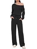 Women's Jumpsuits Dressy Casual Off Shoulder Long Sleeve Wide Leg Pants Romper One Piece Outfits with Pockets