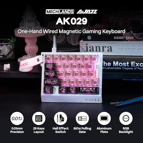 Image of MechLands AJAZZ AK029 One Handed Gaming Keyboard, 8Khz Polling, 29 Keys Rapid Fast Wired Keyboard, SOCD & DKS, Magnetic Switch, Adjustable Actuation, RGB Backlits, Aluminum Plate (Black Pink)