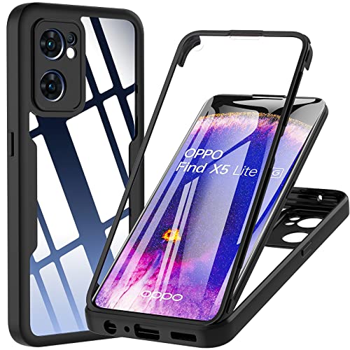 Coque Compatible avec Oppo Find X5 Lite Antichoc Housse avec Protection écran, 360° Protection Case Robuste Double Face Bumper Etui Intégrale Coque pour Oppo Find X5 Lite 5G (Noir) Cover