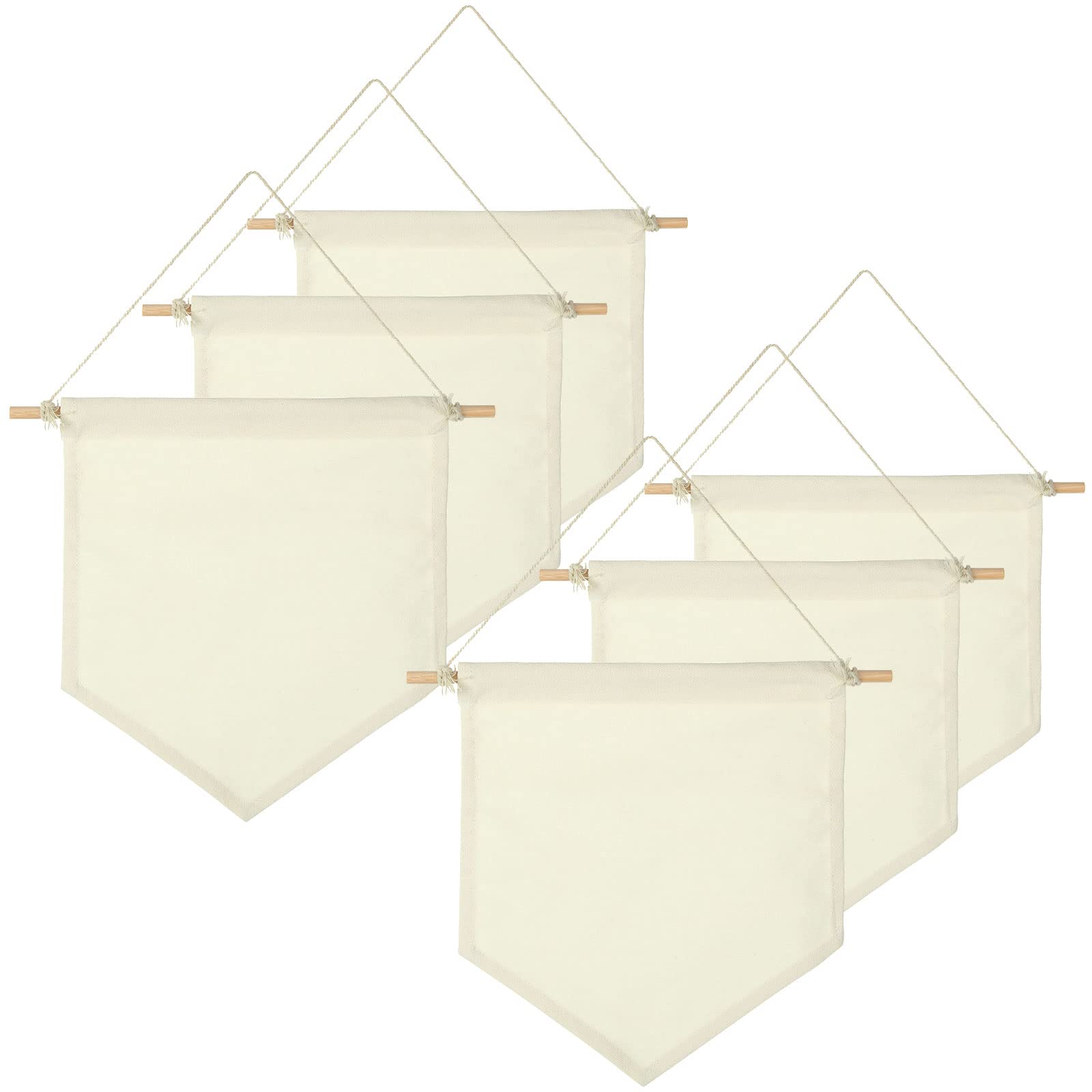 6 Pack Canvas Banners Blank with Wooden Dowel, Hanging Wall Blank Canvas Banner, Wall Art Banner Enamel Pin Display Blank Banners for Enamel Pins, Buttons and Label Collections