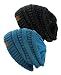 NYfashion101 Exclusive Unisex Two Tone Warm Cable Knit Thick Slouch Beanie Cap, 2 Pack - Black/Gray & Blue/Teal