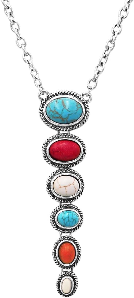 Rosemarie & Jubalee Women's Stunning Western Semi Precious Natural Howlite Stone Y-Drop Necklace, 18"+3" Extender