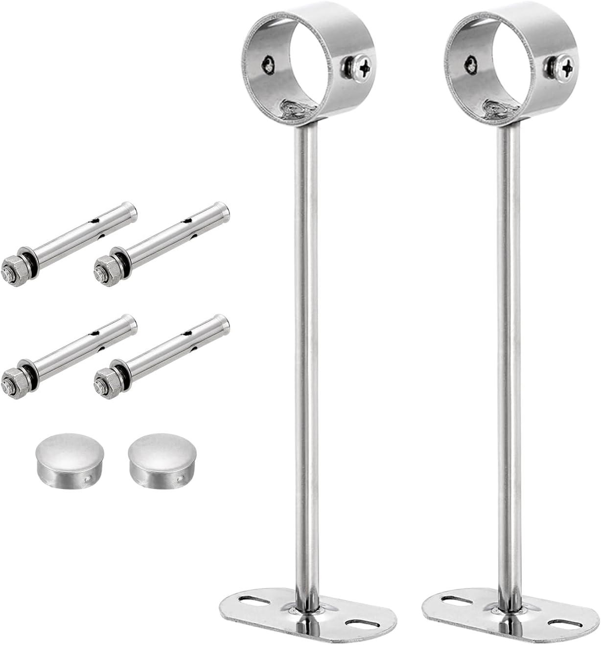 uxcell 4 Set Ceiling Mount Curtain Rod Bracket, 32mm/1.26" Pipe Length 250mm/9.84" Stainless Steel Curtain Rod Hooks Hangers for Walls Wardrobe Pipe Curtain Pipe, Silver