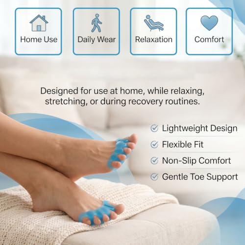 Image of Silicone Gel Toe Separators, 5 Holes High Elastic Toe Straightener Hammer Hallux Valgus Corrector Pain Relief Toe Straightener Achilles Stretcher, Toe Spacers Bunion (Blue)