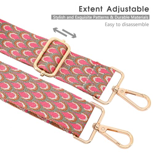 Image of Replacement Purse Strap Shoulder Strap Adjustable Crossbody Strap for Women Crossbody Wide Shoulder Bag, Pink Feathers-gold Hardware, 28-51 inches
