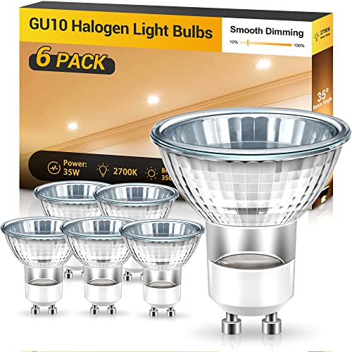 Bombilla halógena GU10, Techgomade 35W Halógena, AC 230V, 350LM con 35° de ángulo de luz, 2700K blanco cálido, regulable, ideal para calentadores de cera, techos de cocina, focos - 6 piezas Cover