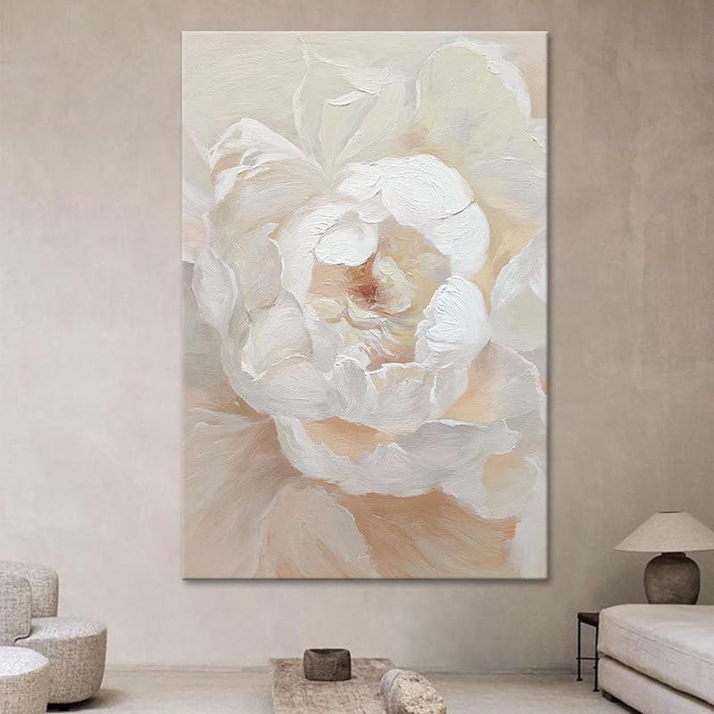 Tableau peinture à l'huile pivoine 100% fait main toile tendue d'art moderne 60x80 cm