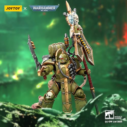 Image of JOYTOY Death Guard Warhammer 40k 1 /18 Action Figure Death Guard Plague Marine Icon Bearer with Boltgun and Plague Knife Collectible Gifts,Toys for Kids 15+ and Adults 4.8-inch
