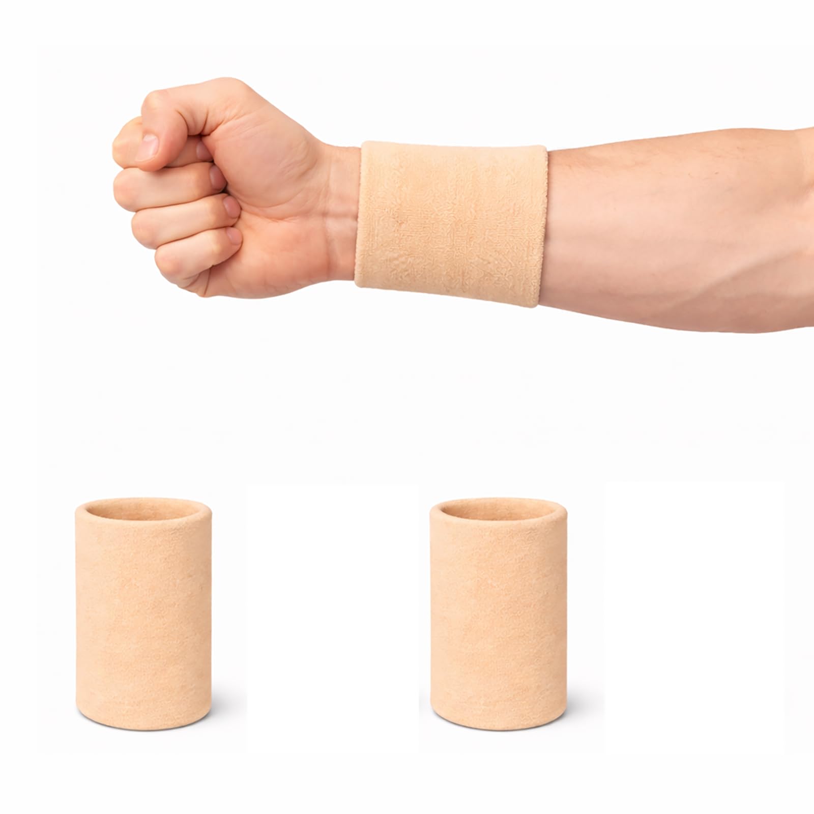Beige Cotton Wrist Support Band, Breathable Compression Fit for Sports