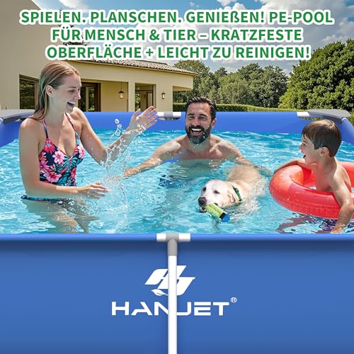 Hanjet Steel Frame Pool Set PE Rahmenpool Schwimmbecken (Kein PVC) – Aufstellpool Gartenpool Sommer Swimmingpool Stahlrahmenpool Planschbecken für Außenbereich Hinterhof, eckig, Blau (300x200x75cm)