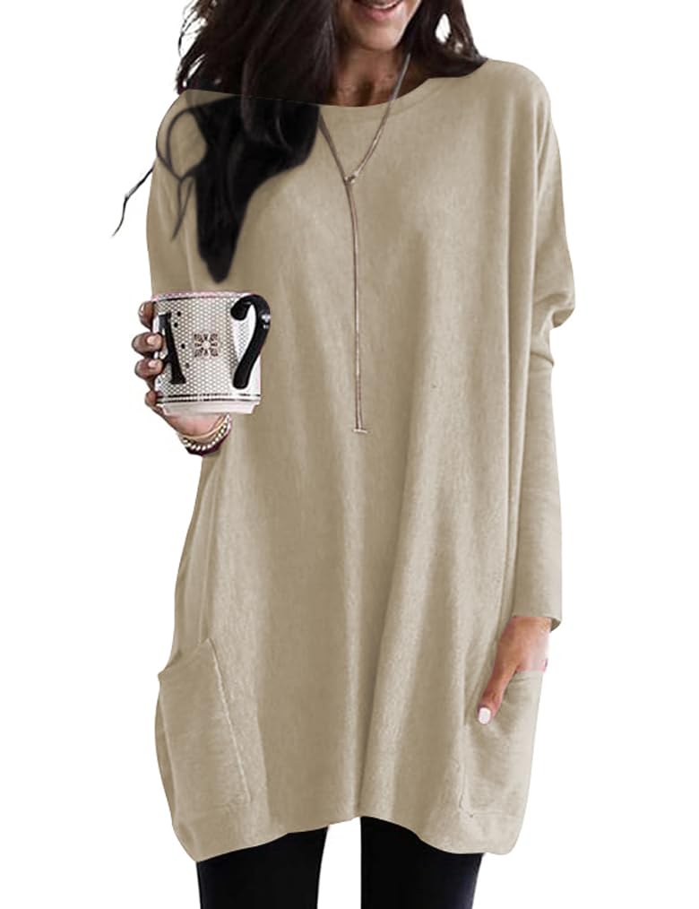 ReachMe Women's Long Sleeve Midi Tunic Dress For Leggings - Green, Size Large