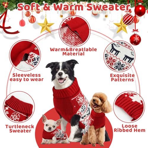 Image of Christmas Dog Sweaters for Small Medium Large Dogs Girl, Soft Warm Pup Dogs Shirt, Turtleneck Double Knitting Collar for Outdoors Playing, Warm Dog Cat Clothes(Red+Blue,XX-Small)