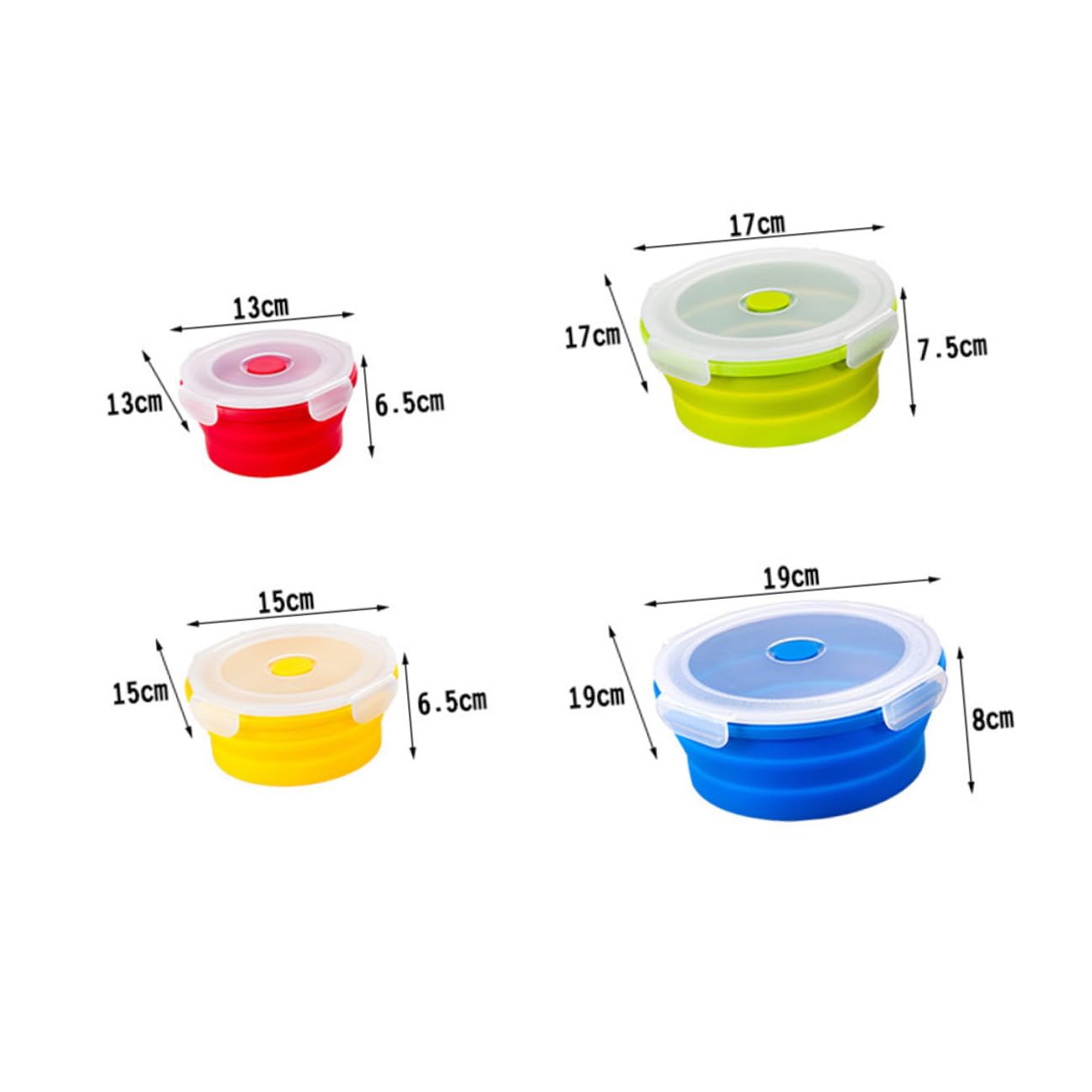 4 piezas Cajas Plegables para Alimentos de Silicona Alimenticio Resistentes Microondas Portátiles con Capacidad Colores Surtidos para Picnic Camping y Almuerzos Escolares