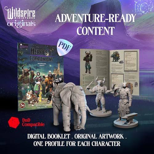 Wildspire Heroes, NPC Animal Companions & Troll King for DND Miniatures Bulk 28mm-32mm Unpainted Paintable Dungeons and Dragons Minis Pathfinder Figures for Fantasy Tabletop Roleplaying Games like D&D