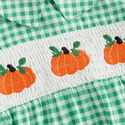 Infant Boy Smocked Pumpkin Romper Embroidery Babydoll Collar Short Sleeve Gingham Bodysuit Baby Halloween Clothes4