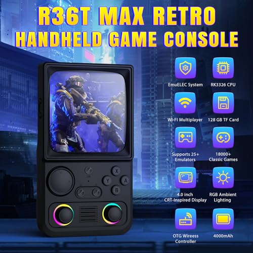 Image of R36TMAX Upgraded Retro Handheld Game Console with 4000mAh Battery, 4.0'' IPS Screen, Retro Gaming Console with Portable Case, Supports WiFi Networked Fighting and OTG (128GB Black)