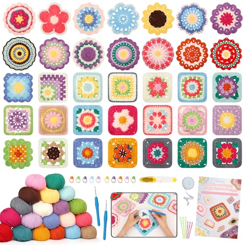 Image of Katech Crochet Kit for Beginners, 50 Pattern Granny Square Crochet Kits for Adults Beginner Learn to Crochets w /Video Tuturials, Knitting Kit w /1378yds Yarn for Crocheting Blanket or Shawl