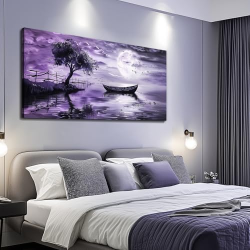 KELIYUAN Canvas Wall Art For Living Room Large Wall Decor For Bedroom Office Decoration Landscape Pictures Modern Purple Lake View Wall Painting Artwork Hotel Room Ready To Hang Home Decor 24x48 In