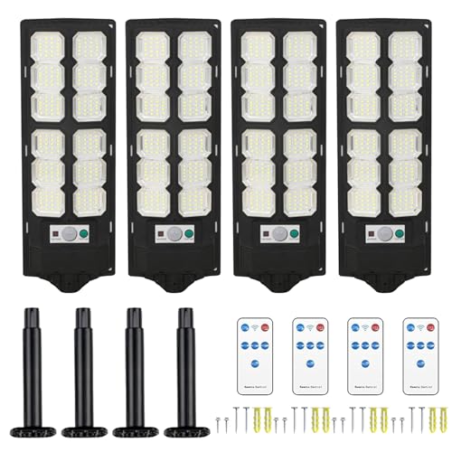 Powerful Solar Street Light, Waterproof Motion Sensor, 4 Pieces Bright LED with IP65 Feature, Sturdy Light, Security Accessory with Modern Style, Outdoor Lighting for Parking Lot