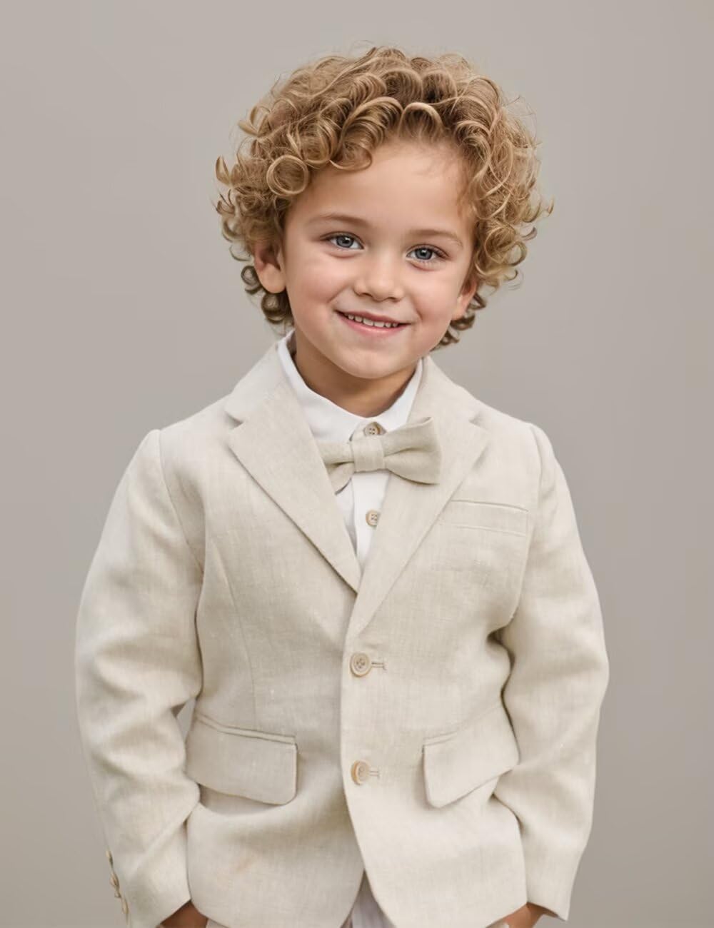 Boys Linen Suit Slim Fit 2 Piece Suits for Boys Toddler Wedding Outfit Boy Summer Beach Jacket Pant Set