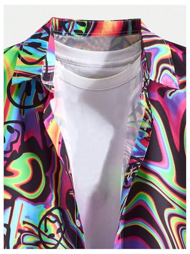 Men's 2 Piece Rave Outfit Short Sleeve Button Down Graphic Shirts and Drawstring Shorts Hawaiian Matching Set4