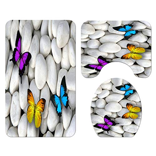 Conjunto de 3 peças de tapete de banheiro em chenille antiderrapante da Flameer, inclui tapete de ba