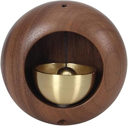 HomeEssentials Japanese Style Round Wooden Door Bell Magnetic - Small Doorbell with Brass/Door Opening Call Bell for Home Office Store Entry Alert Chime (Round)