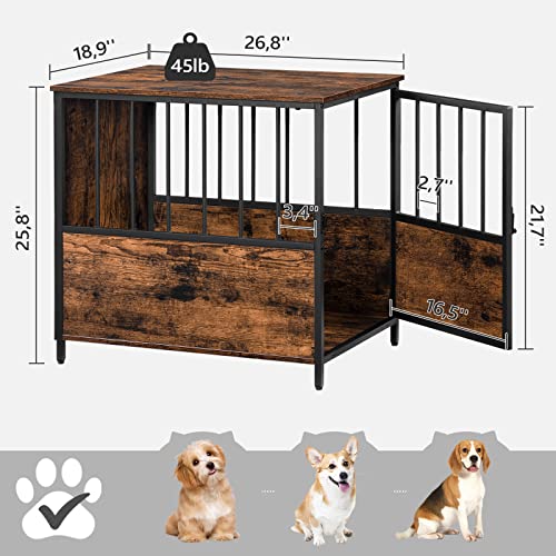 Alloswell Dog Crate Furniture, Wooden Dog Crate End Table, 26.8" Heavy Duty Indoor Decorative Dog Crate With Chew-Resistant Iron Bars, Indoor Dog House For Small/Medium Dogs, Rustic Brown Dchr0401 #TOP3