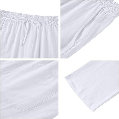 Miniatura 5 de Karlywindow Pantalones de lino para hombre, casuales, sueltos, ligeros, con cordón, cintura elástica, pantalones de verano para yoga y playa