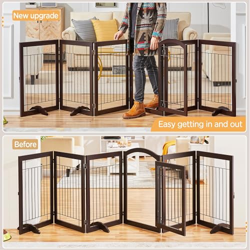 Image of Yaheetech 32 inchH 6-Panel Extra Wide Freestanding Dog Gate For Stairs Doorways | Sturdy Construction, Durable Support Feet, Tool-Free Setup, Fold Flat Barrier Ideal for Small /Medium Dogs, Espresso