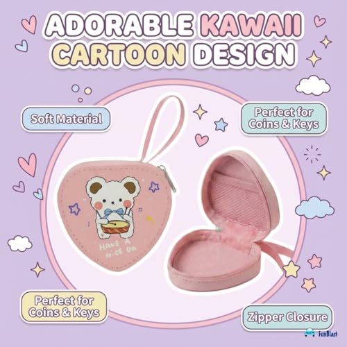 Image of FunBlast Triangle Coin Pouch for Kids - Cute Cartoon Design Mini Purse, Multipurpose Coins Pouch, Small Zipper Wallet for Kids & Girls, Kawaii Coin Bag (Random-Pink)