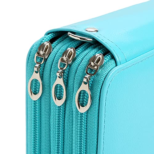 Image of 72 Slots Pencil Case Organizer w /Removal Handle Strap | 3-Layer Zipped Pencils Box Large for Colored Pencils Watercolor Pencils for Office and Travel for Artist