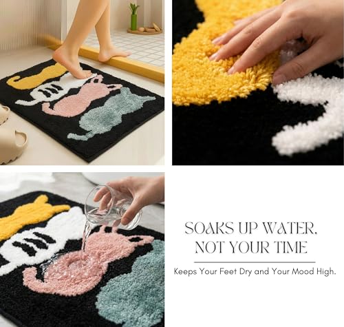 Image of VAS COLLECTIONS Luxurious 2000 GSM Microfiber Bath Mat | Super Soft, Thick & Fluffy | Anti-Skid, Super Absorbent, Bathroom /Bedroom /Kitchen /Door Mat (40x60 cm, Pack of 1) (Cat Print)