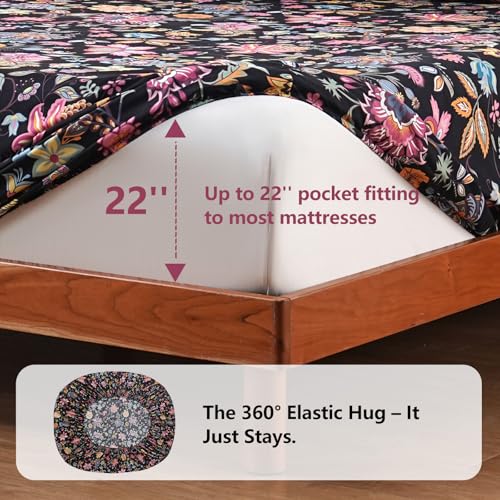 Image of Bedlifes Floral Pattern Bed Sheet Set King Size, 18-24 inch Extra Deep Pocket | Ultra Soft Microfiber, Breathable & Silky, OEKO-TEX Certified, Easy-Care Machine Washable, 4PCS, All-Season Spring Bedding