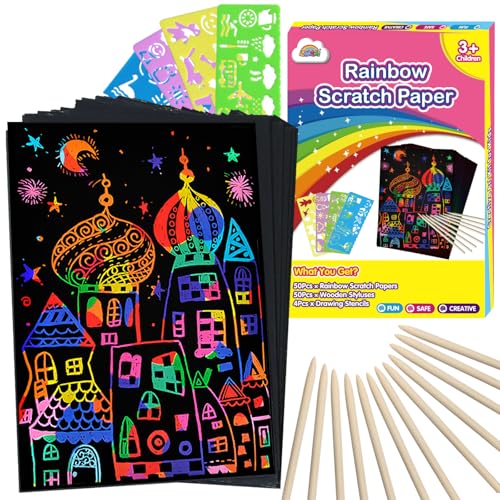 ZMLM Scratch Art Crafts Girls Gifts, 100pcs Rainbow Scratch Paper Art for 3 4 5 6 7 8 9 Years Old Girls and Boys Kids, Arts and Crafts for Kids 4-6 Toys and Party Favors (Pink)