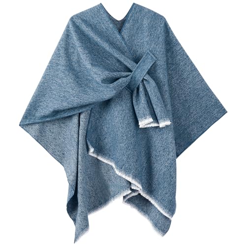 Image of Women's Shawl Wrap Poncho Ruana Cape Cardigan Sweater Open Front for Fall Winter Spring