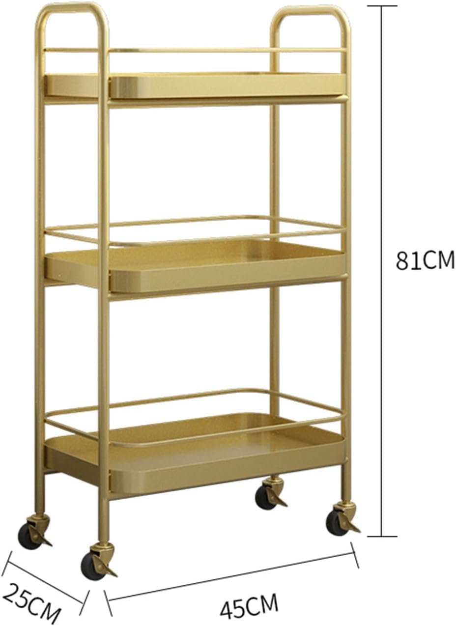 Aimery Office End Table Mobile Sofa Side Table, 3-Layer Storage Rack with Large Storage Space, Iron Snack Table for Kitchen, Bathroom and Hotel (Color : White, Size : 45 * 25 * 81CM)