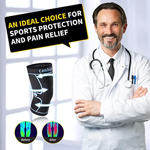 Image of CAMBIVO 2 Pack Knee Brace, Knee Compression Sleeve for Men and Women, Knee Support for Running, Workout, Gym, Hiking, Sports (Blue,Large)