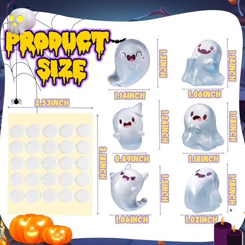 6 Pack Rearview Mirror Luminous Ghosts Halloween Cute Ornament Set - Cars Rear View/Dashboard/Touchscreen Top Funny Adorable Auto Mini Decor, Car Interior Accessories for Women Men - Thumbnail 2