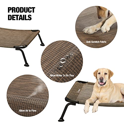 Veehoo-Curved-Cooling-Elevated-Dog-Bed-Black-Frame-Outdoor-Raised-Dog-Cot-Chew-Proof-Pet-Bed-with-Washable-Breathable-Textilene-Mesh-Non-Slip-Feet-for-Indoor-Outdoor-Large-Brown