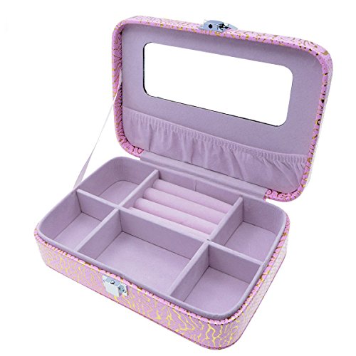 Saim Joyero de viaje de piel sintética caja organizador pantalla estuche para anillos pendientes collar