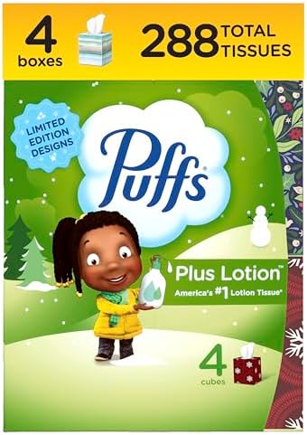 Puffs Plus Lotion Facial Tissue, 4 Mega Cube Boxes, 72 Tissues Pe...