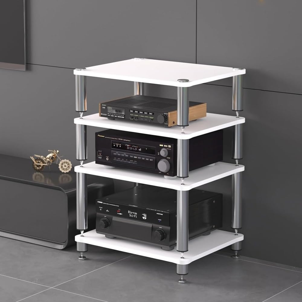 KLerDH Media Racks, HiFi Rack 3 Tier AV Media Stand Wood Shelf Record Player Stereo(White,4 Tier (60x48x80cm))