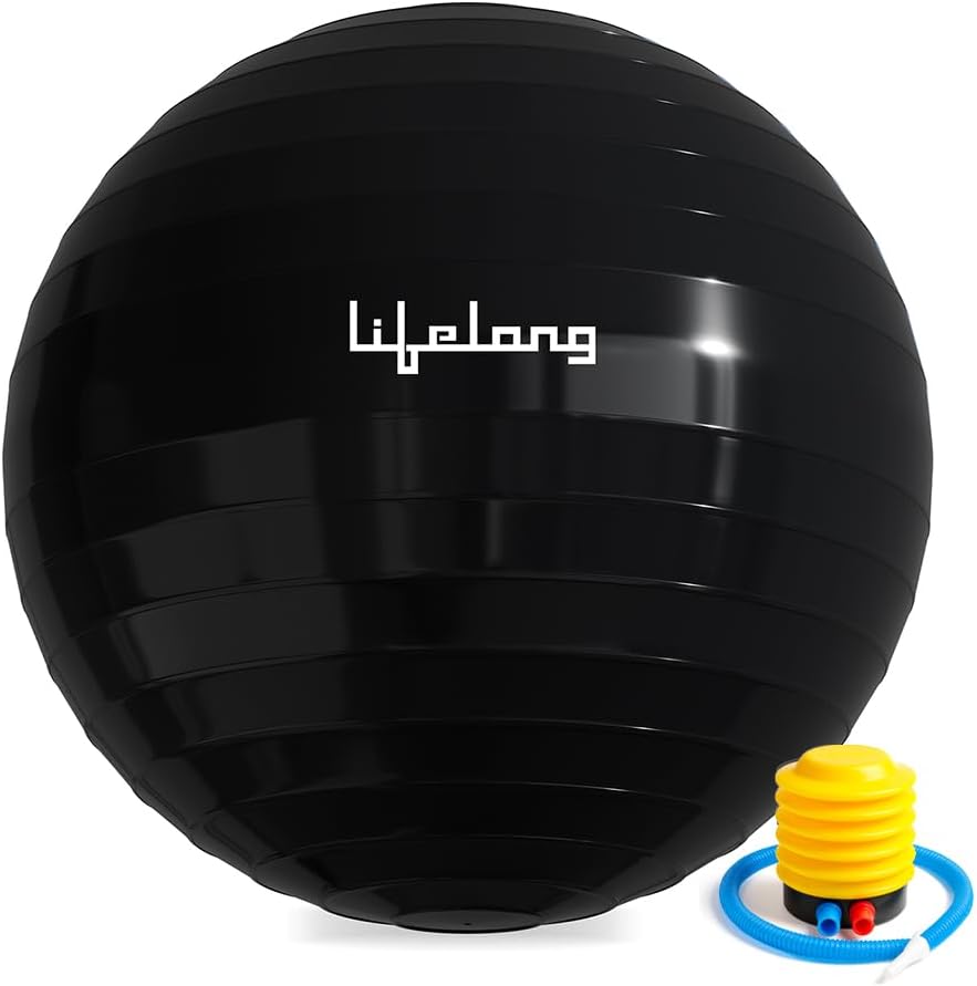 Lifelong 75cm Gym Ball w/Foot Pump | Anti‑Burst Swiss Ball for Exercise & Labor Support | Yoga/Birthing Ball for Pregnancy, Physiotherapy, Strength | Home Workout, Yoga, Pilates, Maternity Equipment