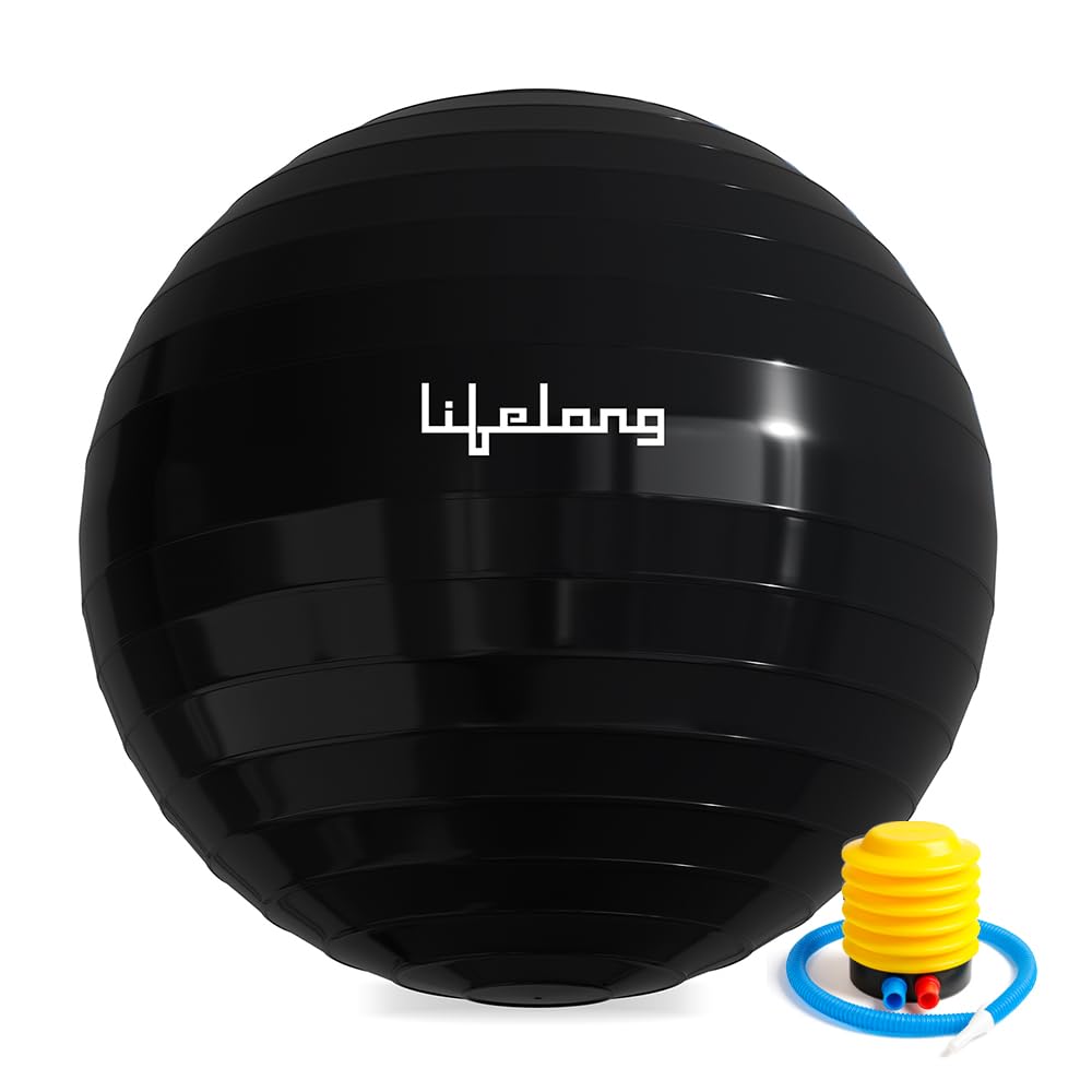 Lifelong 75cm Gym Ball w/Foot Pump | Anti‑Burst Swiss Ball for Exercise & Labor Support | Yoga/Birthing Ball for Pregnancy, Physiotherapy, Strength | Home Workout, Yoga, Pilates, Maternity Equipment