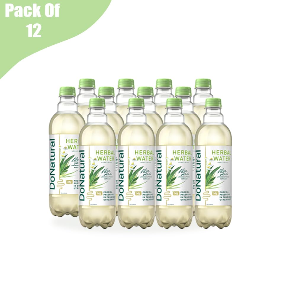 Paquete de 12 DoNatural Agua Herbal de Aloe Vera – Hierba de limón y manzanilla, 500 ml – Bebida baja en calorías de aloe vera con magnesio y fibra, sin edulcorantes artificiales