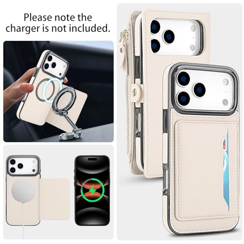 Étui en cuir iPhone 17 Pro Max blanc chic avec fermeture éclair et bandoulière