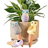 4 Pack Handmade Terracotta Owl Watering Spikes and Globes, Self-Watering Plant Devices with Slow Release System for Continuous Moisture, Perfect Water Bulbs for Indoor and Outdoor Plants Vacation Use