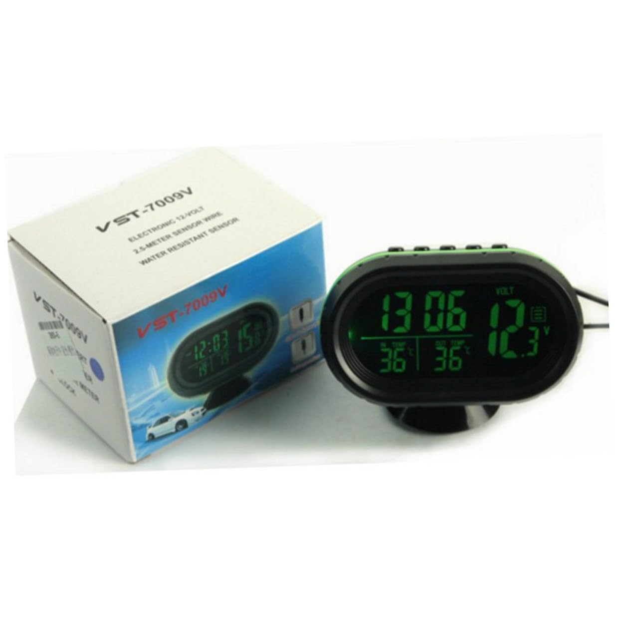 Gatuida 3piezas Reloj Digital De Salpicadero Para Coche Con Calendario y Soporte Verde Fácil Instalación Alta Definición Diseño Con Patas Retráctiles Adhesivo Incluido