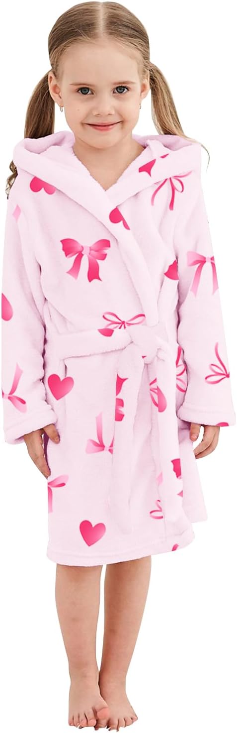 Umeyda Girls Fleece Hooded Robes, Warm Printed Bath Robe for Kids Soft Fuzzy Bathrobe for Gifts - Image 4